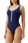 Melissa Odabash Bellino Zip-up One-piece Swimsuit In Navy