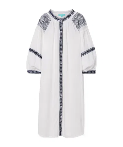 Melissa Odabash Belted Embroidered Voile Midi Dress In White