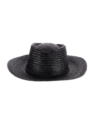 Pre-owned Melissa Odabash Black Straw Woven Cowboys Hat W/ Tassel Accent In Gold
