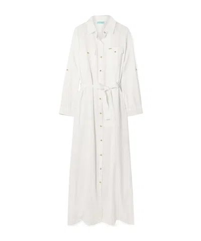 Melissa Odabash Darcy Belted Cotton And Linen-blend Maxi Shirt Dress In White