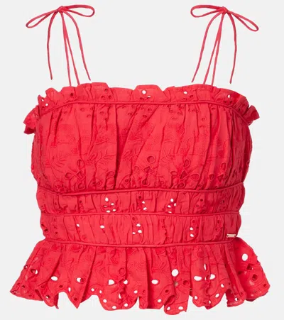 Melissa Odabash Broderie Anglaise Cropped Cotton Top In Red