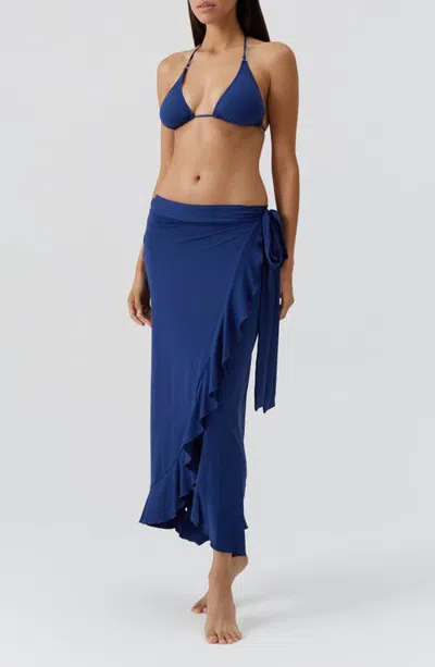 Melissa Odabash Cassidy Ruffle Cover-up Wrap Skirt In Blue