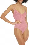 Melissa Odabash Catalina Lace-up Striped Stretch-piqué Swimsuit In Red In Pink