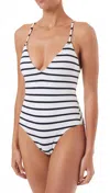 Melissa Odabash Catalina Marine Over The Shoulder Cross Back Swimsuit In White/navy In White