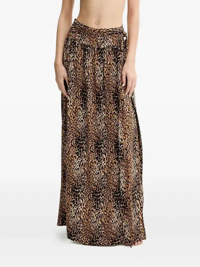 Melissa Odabash Cheetah-print Maxi A-line Skirt In Brown
