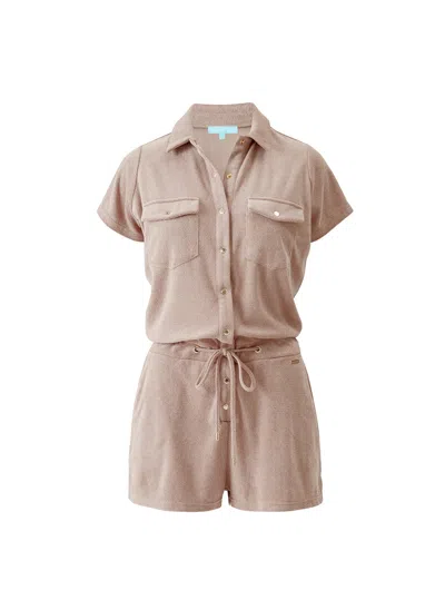 Melissa Odabash Cheryl Buttoned Drawstring Playsuit In Pink