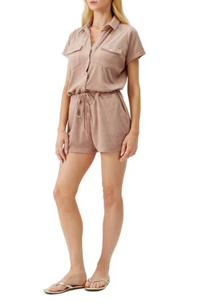Melissa Odabash Cheryl Cotton Blend Terry Cover-up Romper In Brown