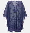 Melissa Odabash Cindy Embroidered Cotton-blend Kaftan In Blue
