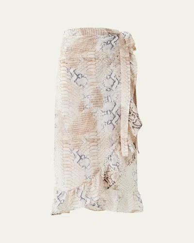 Melissa Odabash Danni Lizard Wrap Skirt In Neutral