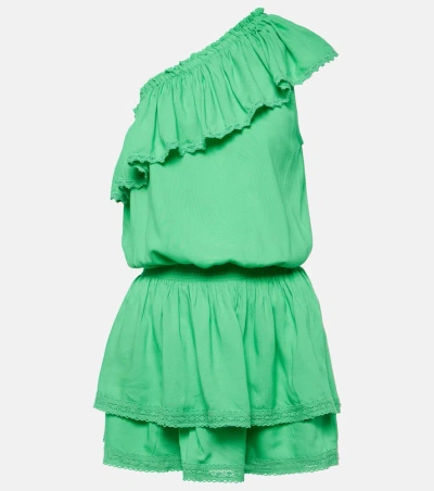 Melissa Odabash Debbie One-shoulder Ruffled Minidress In Green