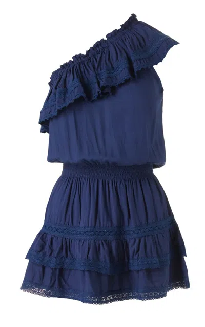Melissa Odabash Designer One Shoulder Dress In Navy In Blue