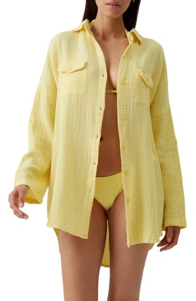 Melissa Odabash Elena Cotton Gauze Cover-up Shirt In Yellow