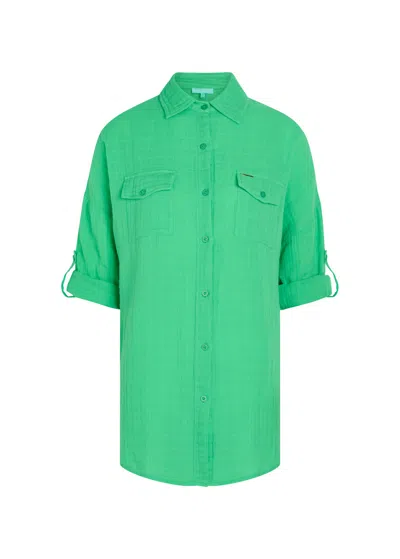 Melissa Odabash Elena Cotton Gauze Cover-up Shirt In Green