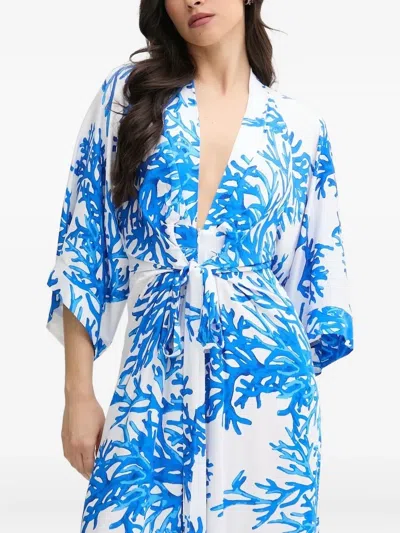 Melissa Odabash Eloise Coral-print Belted Dress In Blue