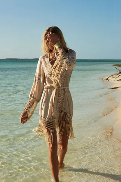 Melissa Odabash Embroidered Fringe Cover Up In Neutral