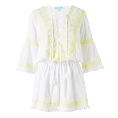 Melissa Odabash Embroidered Short Dress In White/yellow In Neutral