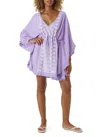 Melissa Odabash Embroidered Short Kaftan In Lavender/white In Purple