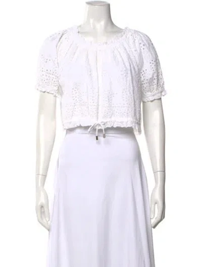 Pre-owned Melissa Odabash Eyelet Scoop Neck Crop Top In White