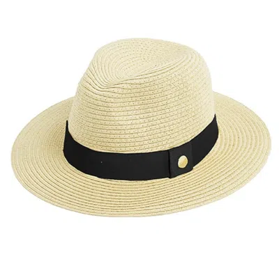 Melissa Odabash Fedora Hat | Womens Classic Hat | Beige Paper With Black Ribbon Band | Summer Beachwear For Ladies In Brown
