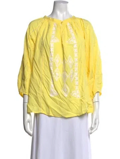 Pre-owned Melissa Odabash Floral Print Crew Neck Top In White/yellow