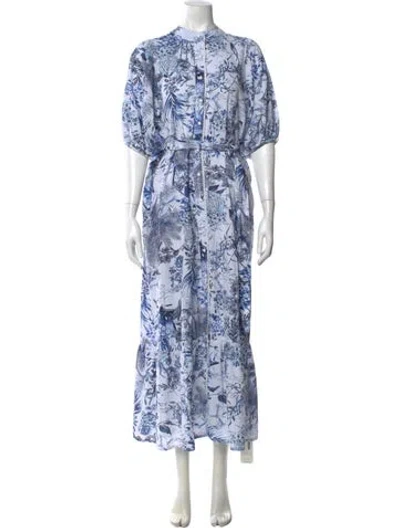 Pre-owned Melissa Odabash Floral Print Long Dress In Blue/white