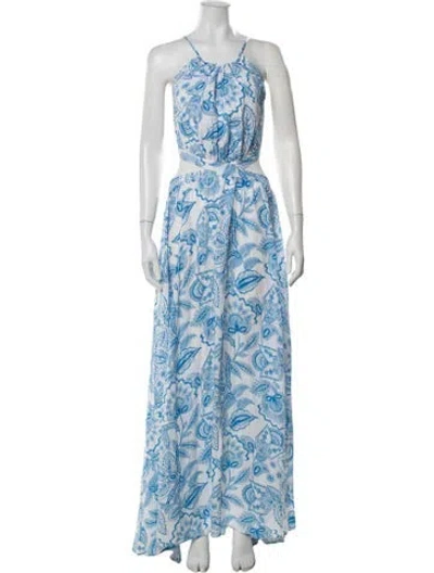 Pre-owned Melissa Odabash Floral Print Long Dress In Blue/white