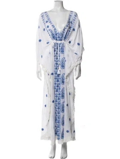 Pre-owned Melissa Odabash Floral Print Long Dress In Blue/white