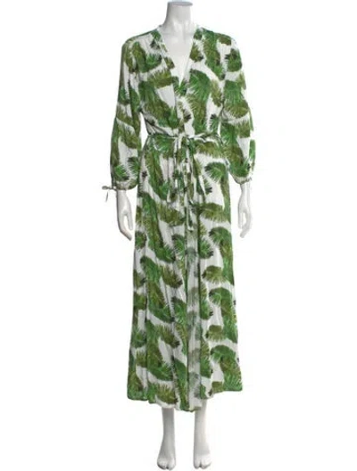 Pre-owned Melissa Odabash Floral Print Long Dress In Green/white