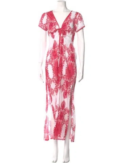 Pre-owned Melissa Odabash Floral Print Long Dress In Pink