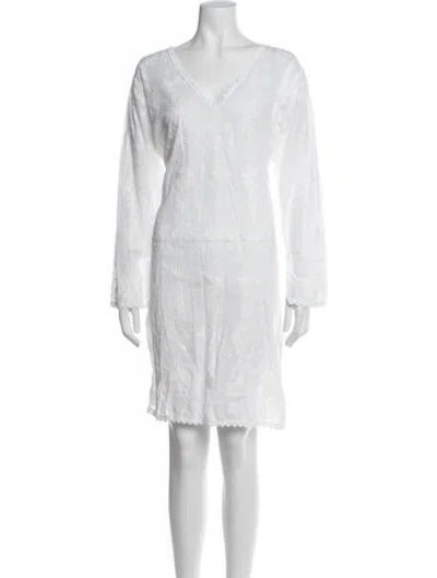Pre-owned Melissa Odabash Floral Print Mini Dress In White