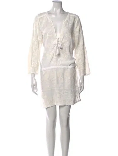 Pre-owned Melissa Odabash Floral Print Mini Dress In White