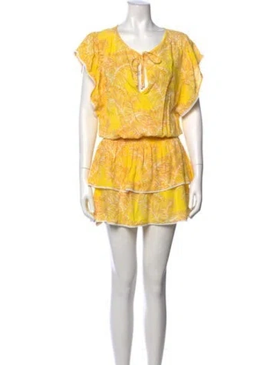 Pre-owned Melissa Odabash Floral Print Mini Dress In Yellow