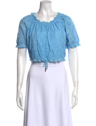 Pre-owned Melissa Odabash Floral Print Off-the-shoulder Crop Top In Blue