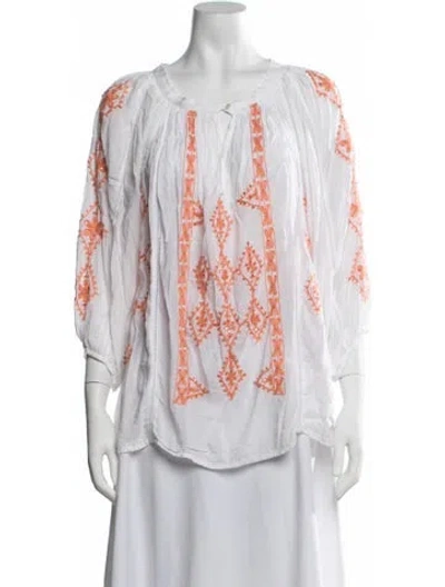 Pre-owned Melissa Odabash Floral Print V-neck Blouse In Red/white