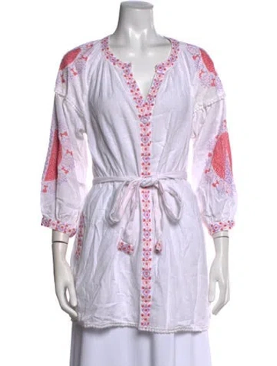 Pre-owned Melissa Odabash Floral Print V-neck Top In White