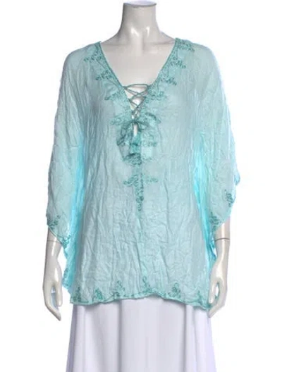 Pre-owned Melissa Odabash Floral Print V-neck Tunic In Blue