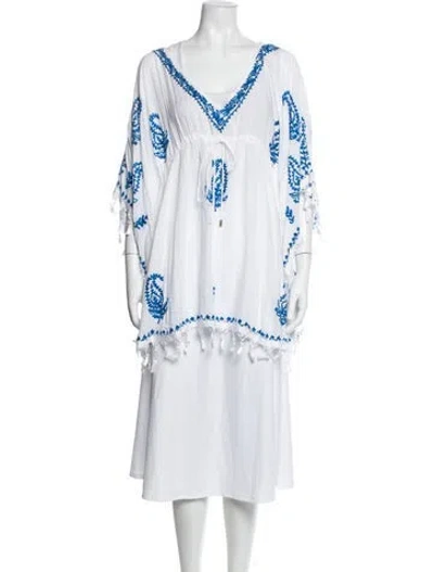 Pre-owned Melissa Odabash Floral Print V-neck Tunic In White