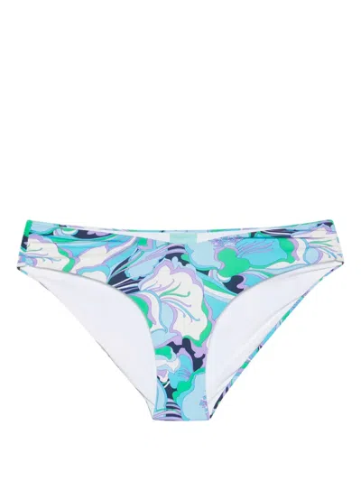 Melissa Odabash Floral Ruched Bikini Bottom In Blue