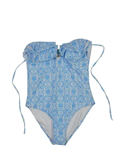 Pre-owned Melissa Odabash Floral-print Swimsuit In Blue
