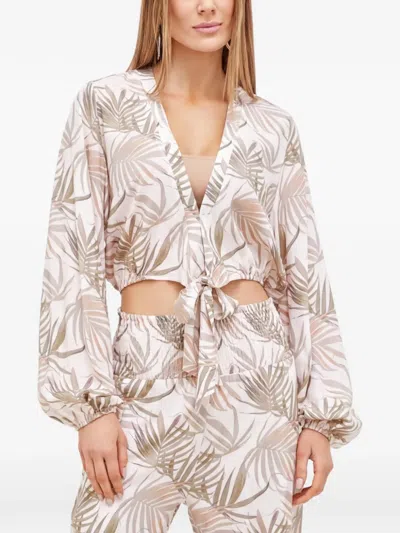Melissa Odabash Gemma Palm-print Tie-front Top In Multi