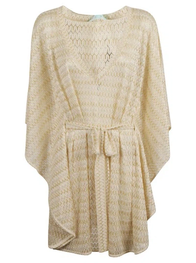 Melissa Odabash Gold-tone Knitted Mini Dress In Neutral