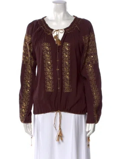 Pre-owned Melissa Odabash Graphic Print Scoop Neck Blouse In Burgundy