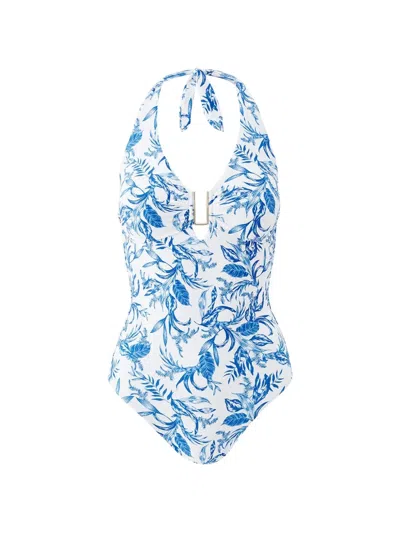 Melissa Odabash Halterneck Floral Swimsuit In Blue