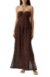 Melissa Odabash Harriet Embellished Crocheted Halterneck Maxi Dress In Brown