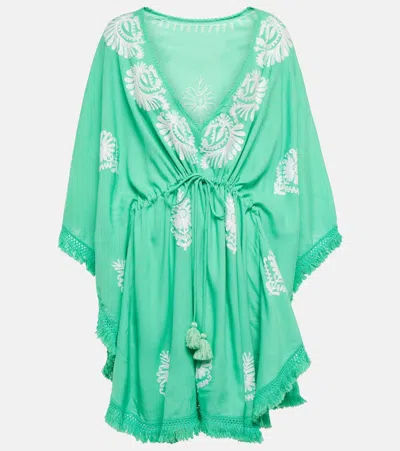 Melissa Odabash Irene Embroidered Minidress In Green W Cream