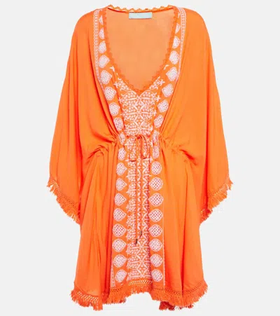 Melissa Odabash Isabelle Embroidered Minidress In Orange / White
