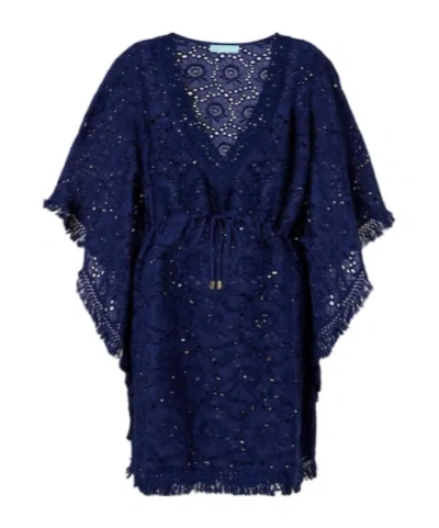 Melissa Odabash Ivy Broderie Anglaise Cotton Kaftan In Blue