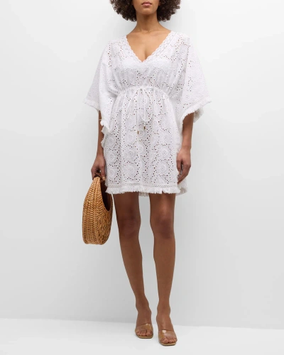 Melissa Odabash Ivy Lace Crochet Fringe-trim Mini Dress In White