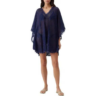 Melissa Odabash Josie Open Knit Cover-up Caftan In Blue