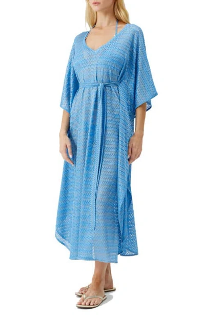 Melissa Odabash June Mixed Stitch Tie Waist Cover-up Maxi Dress In Ocean